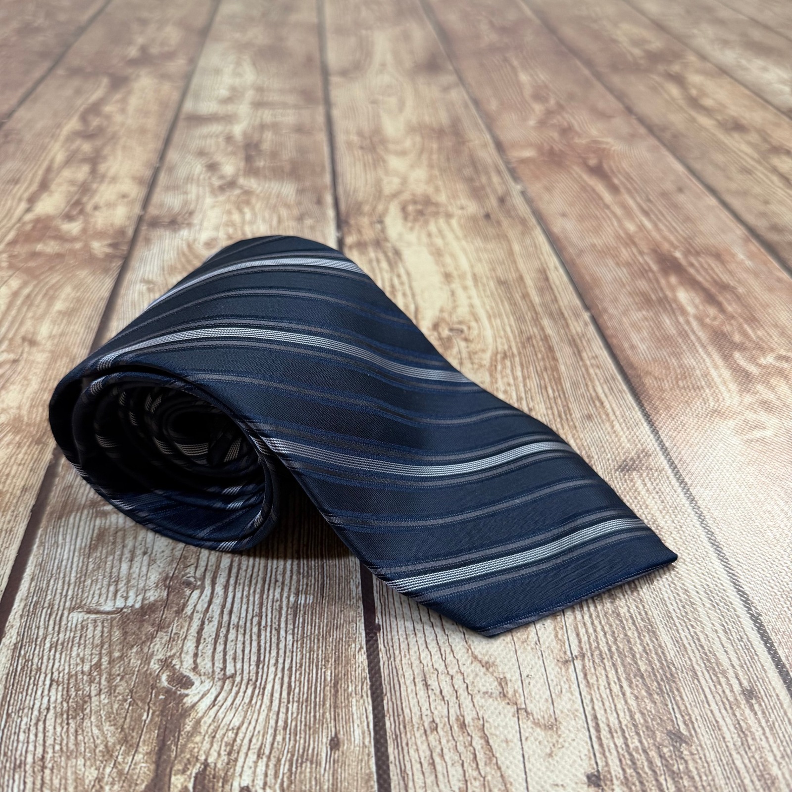 Calvin Klein Striped Necktie Mens One Size Blue Silk Classic Business